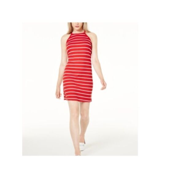 MAISON JULES Dresses & Skirts - MAISON JULES Womens Red Striped Sleeveless Halter Short Sheath Dress Size: XXL